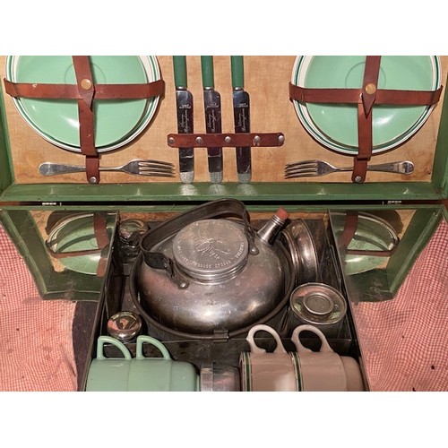 294 - A vintage Motoring Sirram travel picnic set , some replacements and losses 14 cm by 53 cm by 27 cm