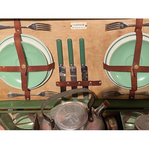 294 - A vintage Motoring Sirram travel picnic set , some replacements and losses 14 cm by 53 cm by 27 cm