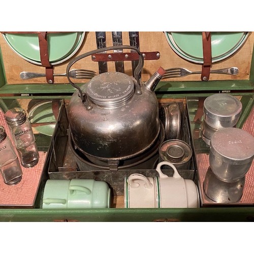 294 - A vintage Motoring Sirram travel picnic set , some replacements and losses 14 cm by 53 cm by 27 cm