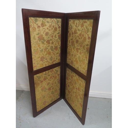 519 - A Victorian mahogany two section folding upholstered vanity screen - Height 145cm x Width 124cm