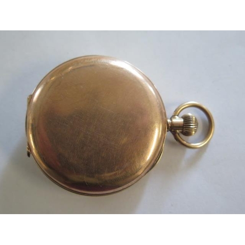 148 - A 9ct yellow gold half hunter pocket watch, top wind, 46mm case, running - approx weight 67 grams, g... 