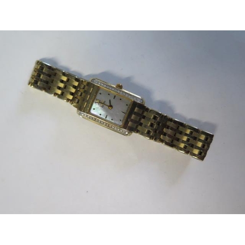 153 - A Citizen ladies gold plated Quartz bracelet wristwatch with diamonds and mother of pearl dial - 18.... 