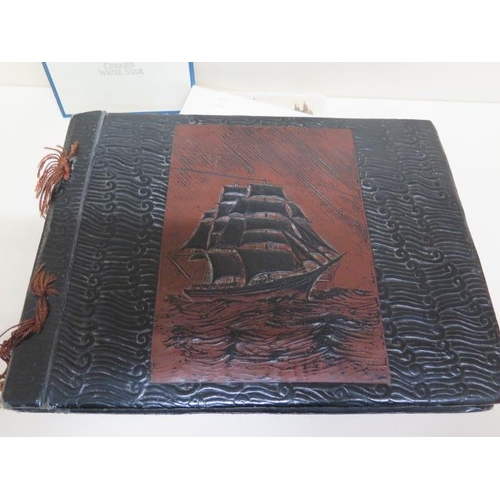 235 - An interesting shipping postcard album with approx 170 Ocean Liner postcards, assorted menus etc