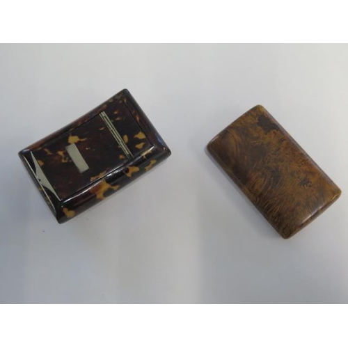 248 - A 19th century tortoiseshell snuff box - Length 7cm - small chips but generally good - and a burr wo... 