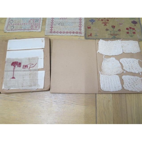 258 - Two needlework sampler books and three unframed needlework samplers one dated 1879 - 20cm x 23cm