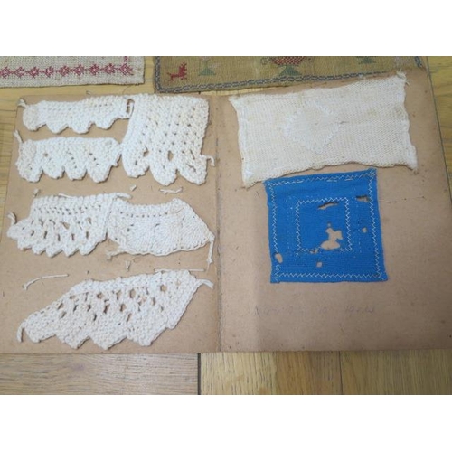 258 - Two needlework sampler books and three unframed needlework samplers one dated 1879 - 20cm x 23cm