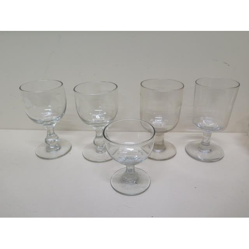 261 - A pair of 19th century bell shaped wine glasses, a Victorian 1/2 pint rummer, two other 19th century... 