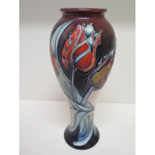 278 - A Moorcroft baluster shaped red tulip vase - Height 27cm - in good condition, some crazing mainly to... 