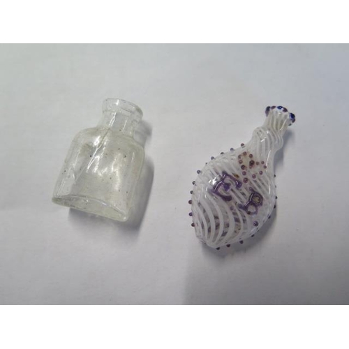 296 - A miniature spiral glass scent bottle initialled EB dated July 19 1817 - Height 5cm and a clear glas... 