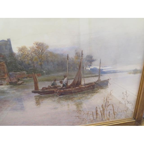 341 - Walter Stuart Lloyd (British 1845 - 1959) A large watercolour river scene with church ,Christchurch ... 