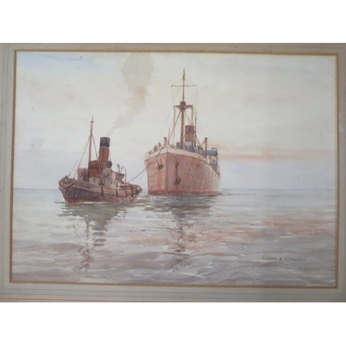 342 - Arthur James Wetherall Burgess (Australian 1879-1957) watercolour Tug and Merchant Ship - signed bot... 