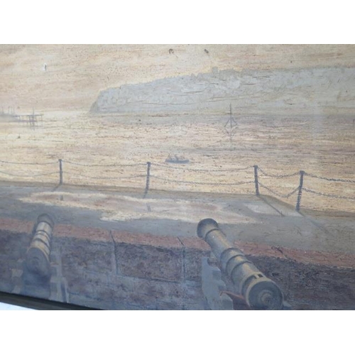 348 - Nan Youngman (1906-1995) Oil on canvas Guns on Cardiff Docks 1960 - frame size 50cm x 70cm - small r... 