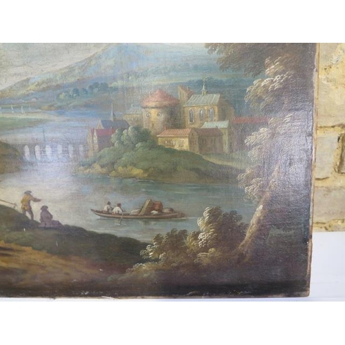 349 - A 19th century oil on canvas town before a mountainous landscape, unframed, unsigned - 54cm x 63cm -... 