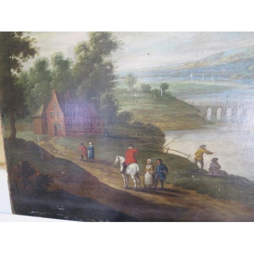 349 - A 19th century oil on canvas town before a mountainous landscape, unframed, unsigned - 54cm x 63cm -... 