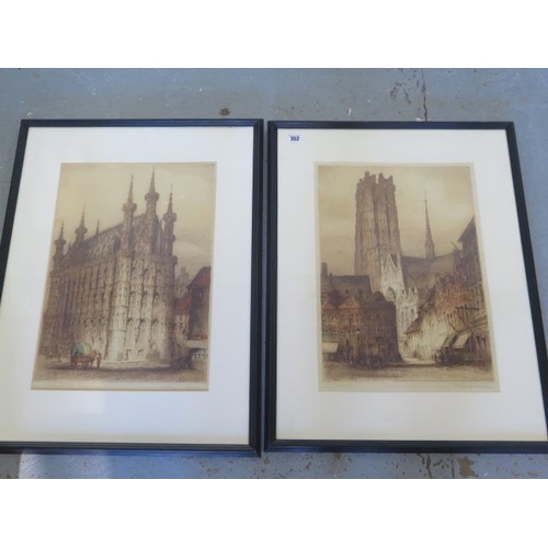 352 - Two etchings - Hotel de Ville, Romain and another - both signed, frame size 73cm x 54cm