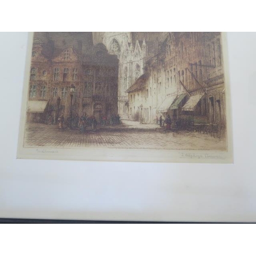 352 - Two etchings - Hotel de Ville, Romain and another - both signed, frame size 73cm x 54cm