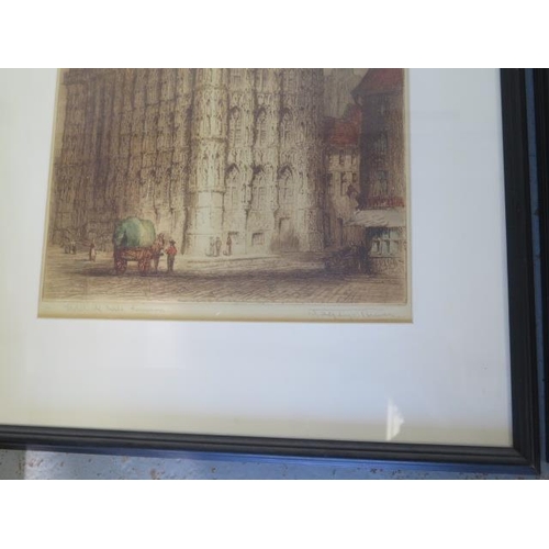 352 - Two etchings - Hotel de Ville, Romain and another - both signed, frame size 73cm x 54cm