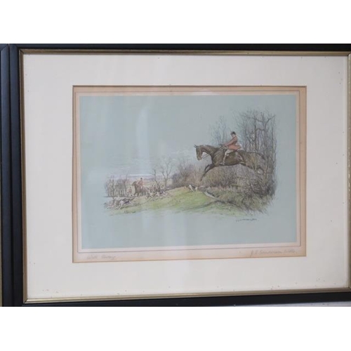 356 - A pair of signed JS Sanderson Wells hunting prints - framed 30cm x 40cm - some fly under glass, colo... 