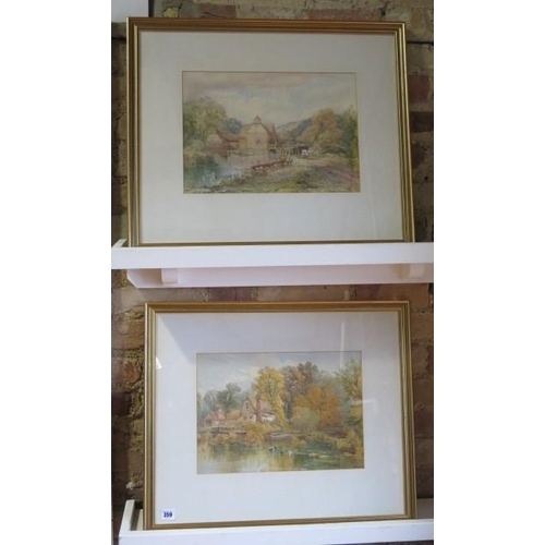 359 - A pair of watercolours in gilt frames, a Mill and a Farmhouse, one monogrammed WSS - frames 53cm x 6... 