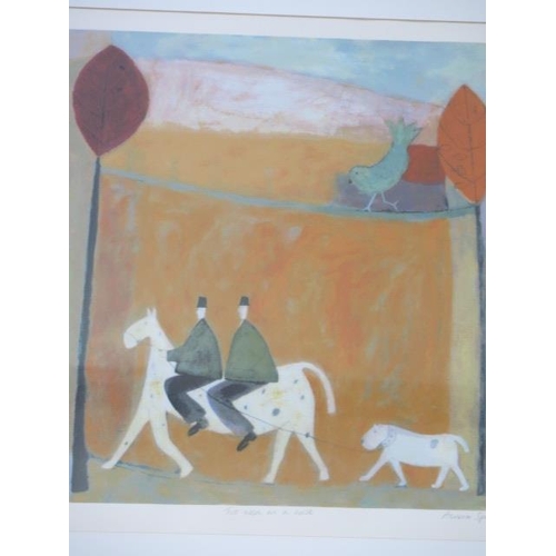 361 - Annora Spence - A signed limited edition print - Two men on a horse, 121/250 in a gilt frame - 73cm ... 