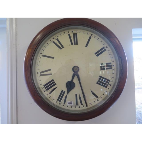 405 - A large mahogany wall clock with an 18 inch painted dial and chain driven fusee movement - running, ... 