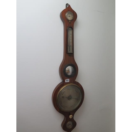 410 - A rosewood onion top barometer - The level signed Hunns Peterboro - Height 95cm
