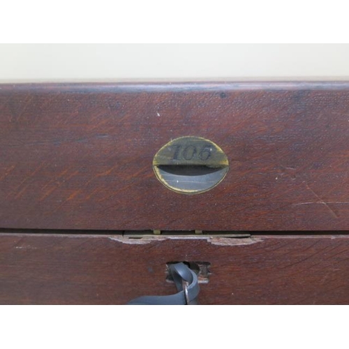438 - A 19th century oak brass cornered campaign travel box with key - Height 38cm x 58cm x 19cm