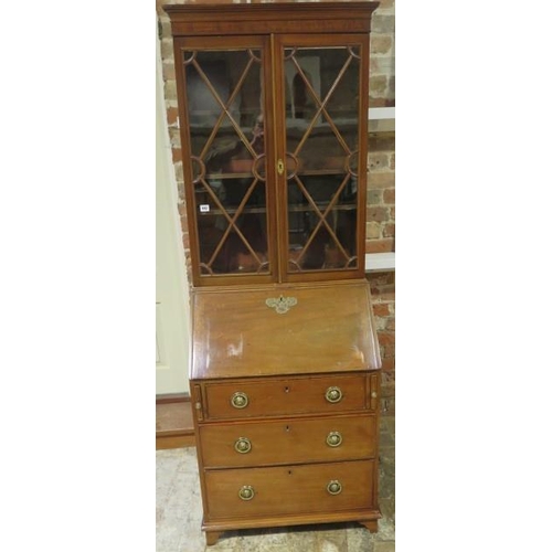 442 - An Edwardian mahogany bureau bookcase of small proportions - Height 196cm x Width 71cm x Depth 47cm