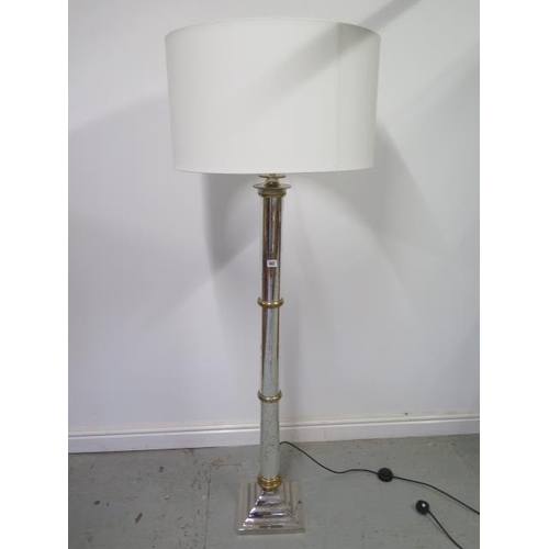 443 - A modern mirrored standard height lamp with shade - Height 172cm