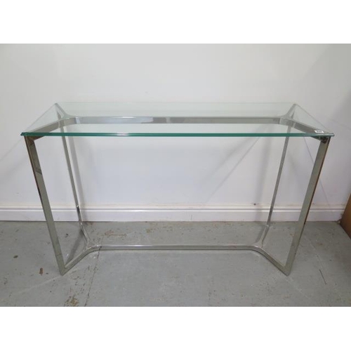 444 - A chrome and glass side/hall table - Height 81cm x 120cm x 40cm