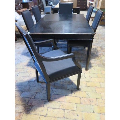 459 - A Laura Ashley Henshaw black dining table and six chairs including two carvers - Height 76cm x 173cm... 