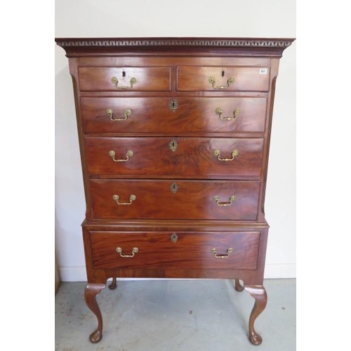 461 - A Georgian and later mahogany six drawer chest on stand on cabriole legs in restored condition, good... 