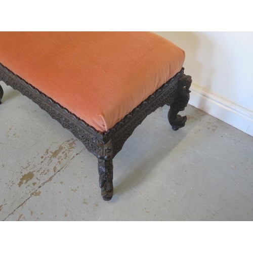 485 - A Colonial carved stool with drop in seat - Height 45cm x 90cm x 53cm