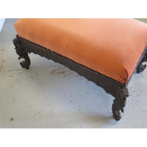 485 - A Colonial carved stool with drop in seat - Height 45cm x 90cm x 53cm