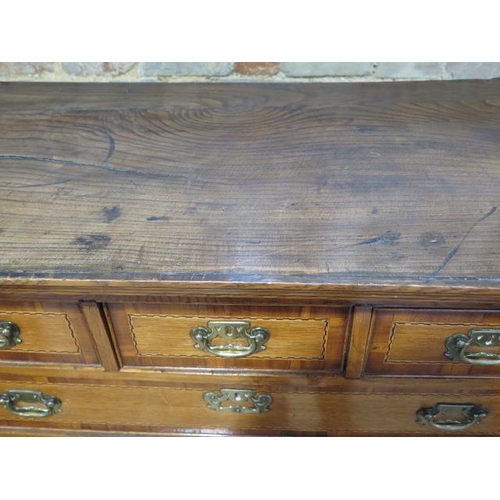 532 - A Georgian style oak chest on chest with crossbanded and inlaid drawers, three small over five long ... 