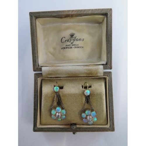 70 - A pair of gilt metal opal and diamond earrings approx 12mm wide, approx total weight 1.4 grams - gen... 