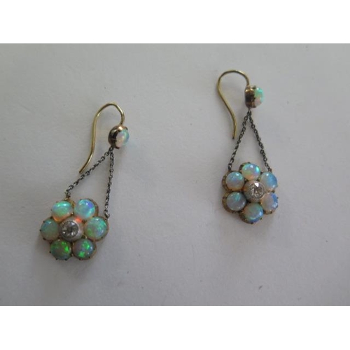 70 - A pair of gilt metal opal and diamond earrings approx 12mm wide, approx total weight 1.4 grams - gen... 