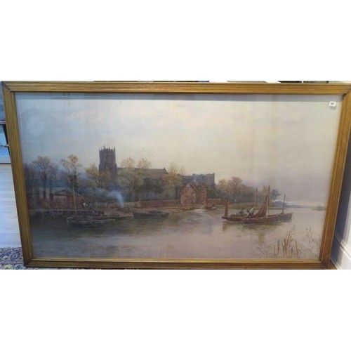 341 - Walter Stuart Lloyd (British 1845 - 1959) A large watercolour river scene with church ,Christchurch ... 
