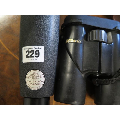 229 - A Hertel & Reuss 25-60 x 60 spotter scope and a pair of Opticron binoculars