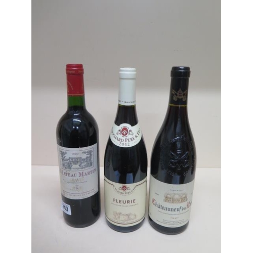 243 - Three bottles of red wine - Chateauneuf du Pape 2007, Fleurie Bouchard Pere & Fils 2012 and Chateau ... 