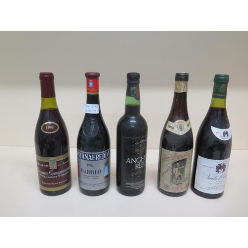 243A - Four bottles of red wine - 1982 Barolo, 1966 Nuits St Georges 1er Cru, 1993 Gevrey Chambertin 1er Cr... 