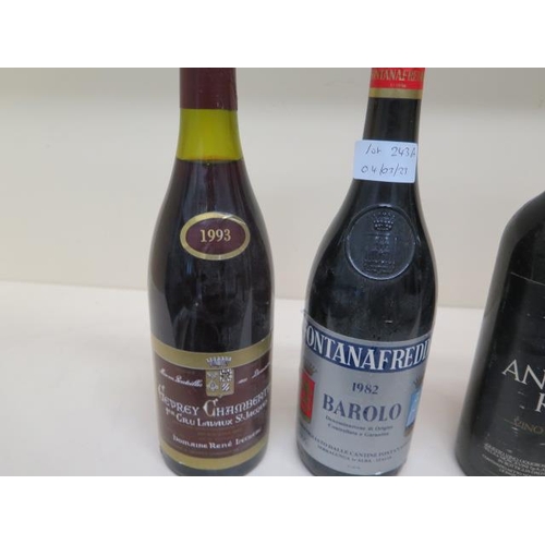 243A - Four bottles of red wine - 1982 Barolo, 1966 Nuits St Georges 1er Cru, 1993 Gevrey Chambertin 1er Cr... 