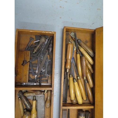 270 - A 19th century pine carpenters tool chest with moulding and other planes, chisels, saws as per photo... 