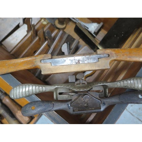 270 - A 19th century pine carpenters tool chest with moulding and other planes, chisels, saws as per photo... 