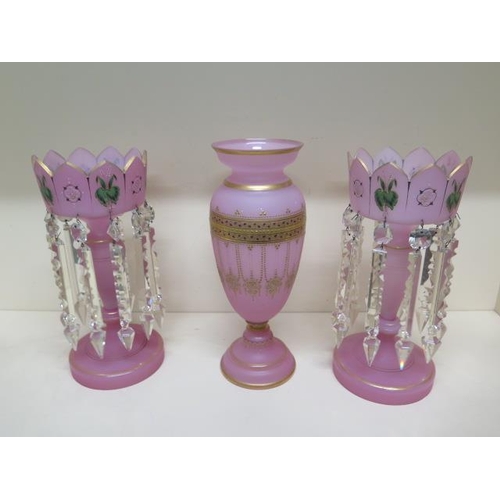 271A - A pair of pink glass lustres - Height 34cm - bodies in good condition, small chips to some lustres, ... 