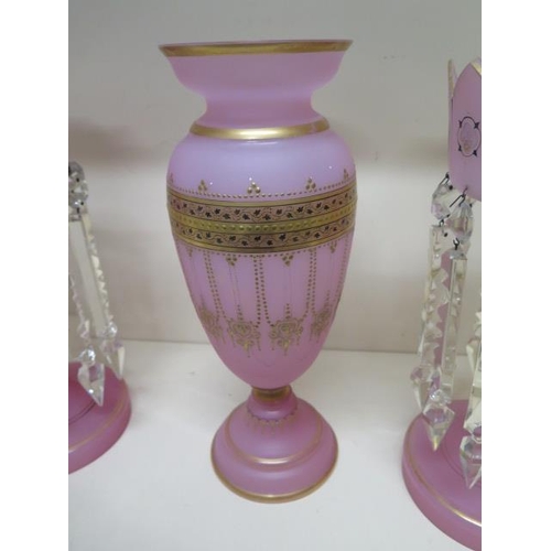 271A - A pair of pink glass lustres - Height 34cm - bodies in good condition, small chips to some lustres, ... 