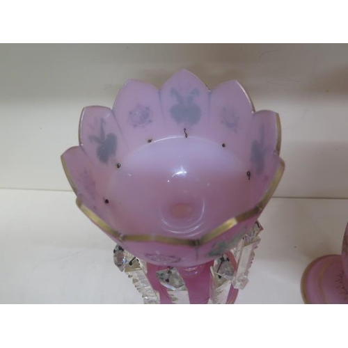 271A - A pair of pink glass lustres - Height 34cm - bodies in good condition, small chips to some lustres, ... 