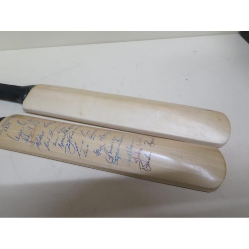 274 - Two autographed mini cricket bats signed by England, New Zealand and South Africa teams, the first s... 