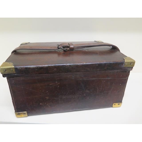 282 - A good quality leather and brass cartridge case makers label Arthur J Chamberlain late Frederick Woo... 