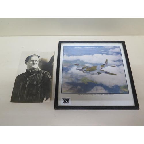 328 - A colour print of The de Havilland Mosquito - frame size 26cm x 26cm - signed by Geoffrey de Havilla... 